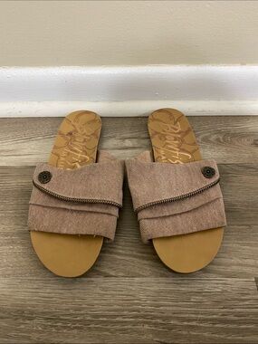 Womens Slip-On Mules with Decorative Button Detail — Taupe